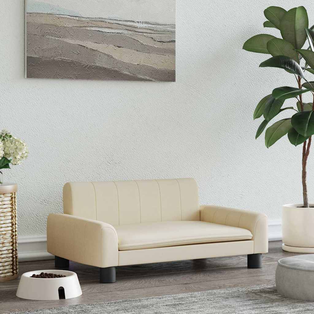 vidaXL Cama para cães 90x53x30 cm couro artificial cor creme