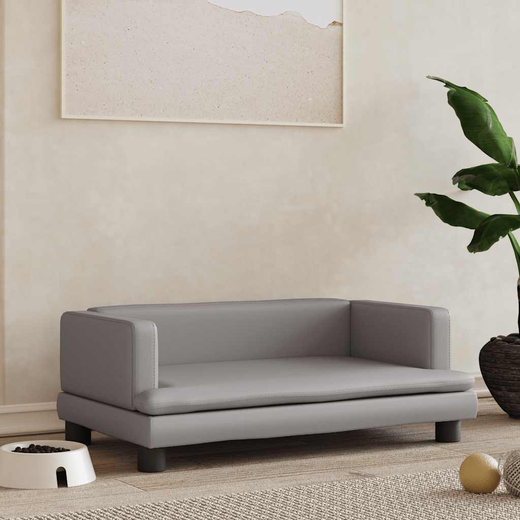 vidaXL Cama para cães 80x45x30 cm couro artificial cinzento
