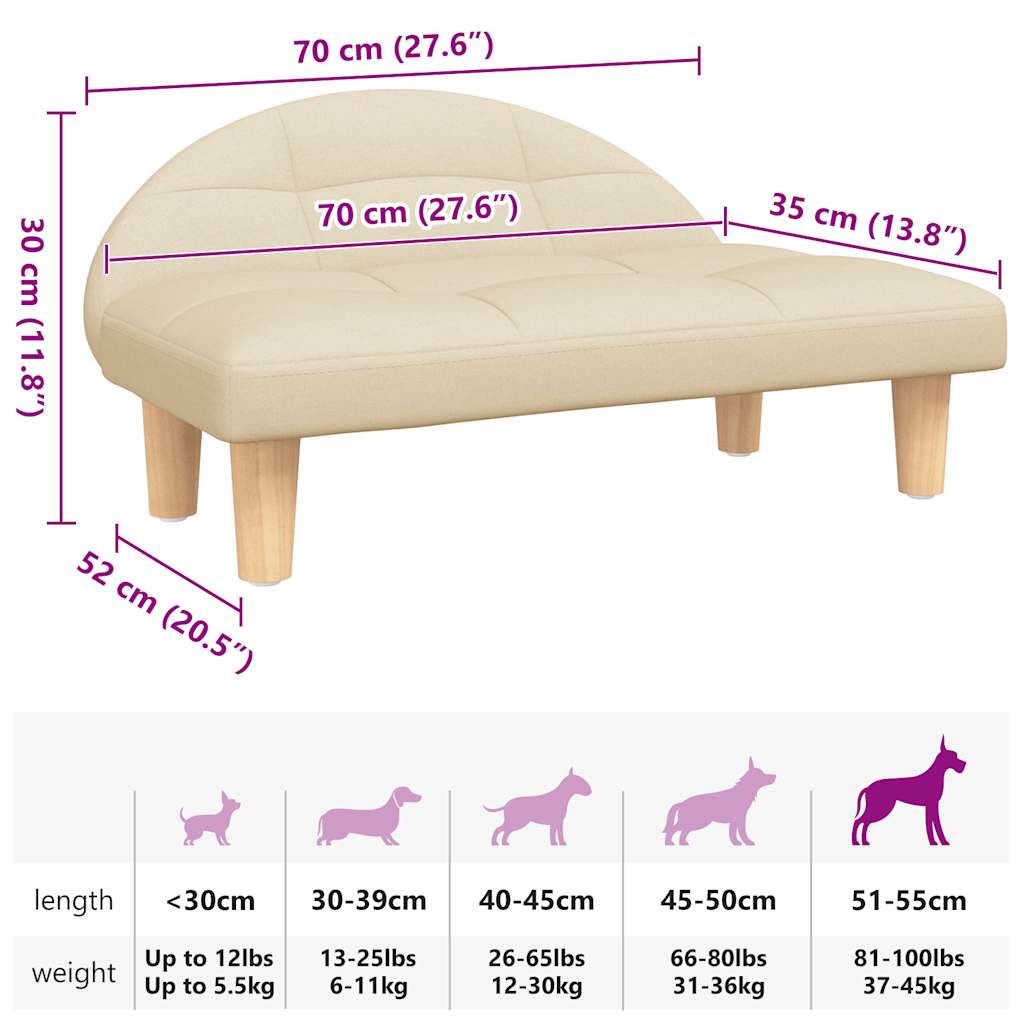 vidaXL Cama para cães 70x52x30 cm tecido cor creme