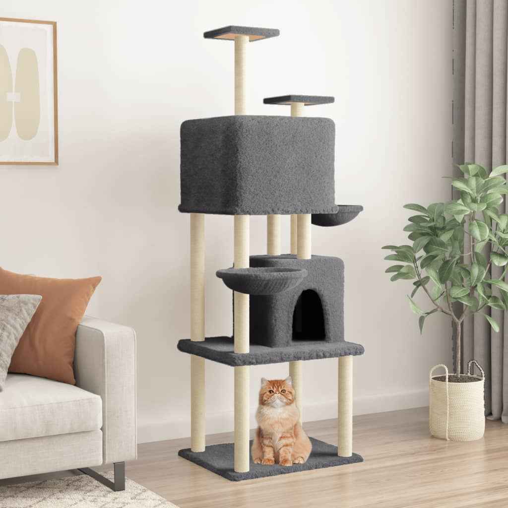 vidaXL Árvore p/ gatos c/ postes arranhadores sisal 180 cm cinza-claro