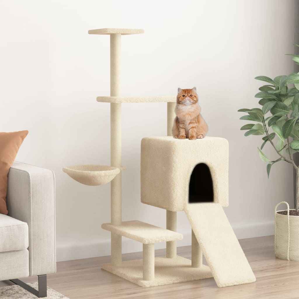 vidaXL Árvore para gatos c/ postes arranhadores sisal 130,5 cm creme