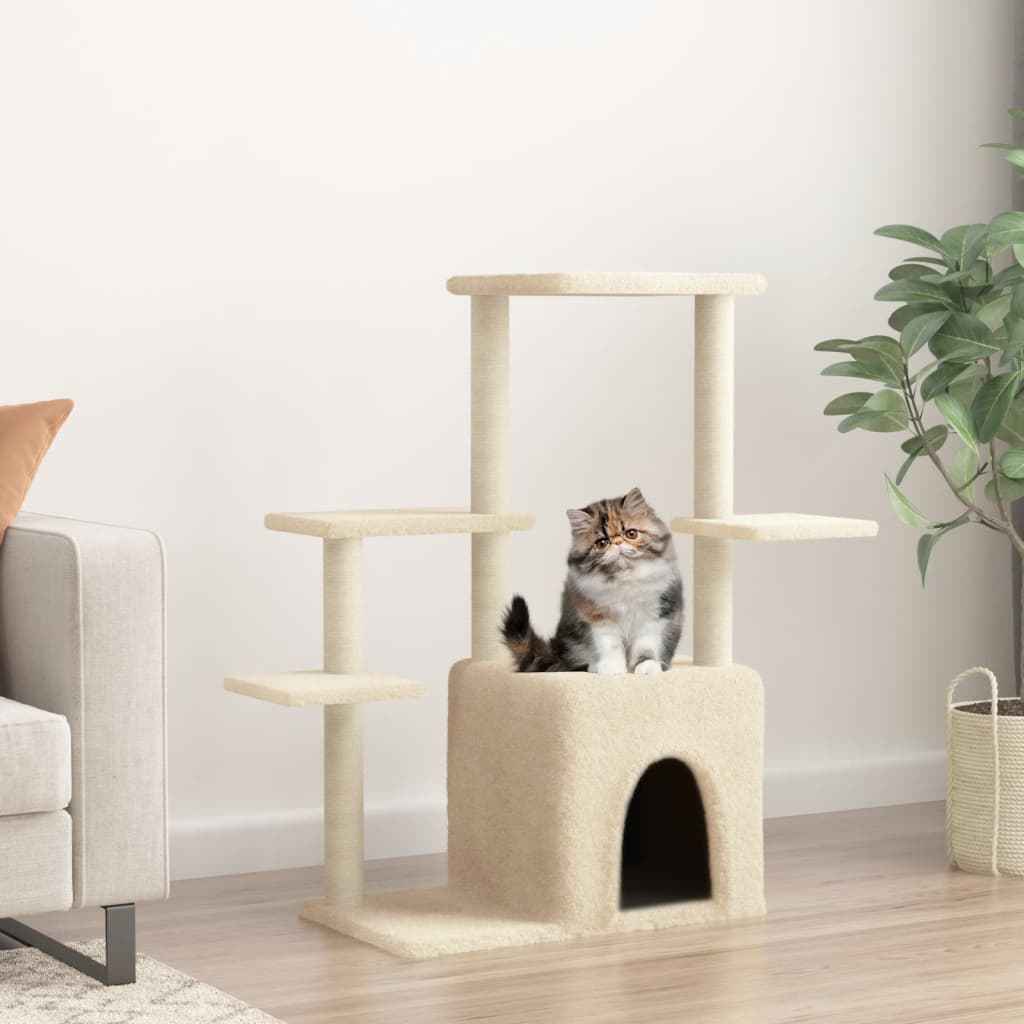 vidaXL Árvore para gatos c/ postes arranhadores sisal 97,5 cm creme