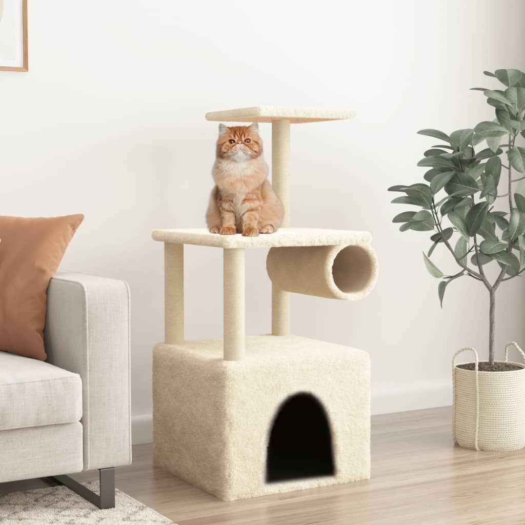 vidaXL Árvore para gatos c/ postes arranhadores sisal 109,5 cm creme