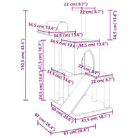 vidaXL Árvore gatos c/ postes arranhadores sisal 110,5 cm cinza-claro