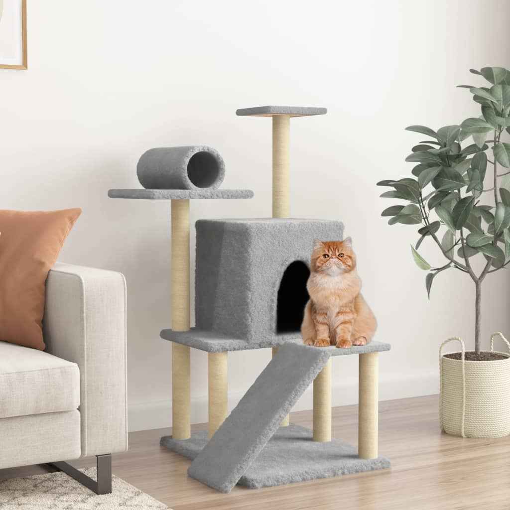 vidaXL Árvore gatos c/ postes arranhadores sisal 110,5 cm cinza-claro