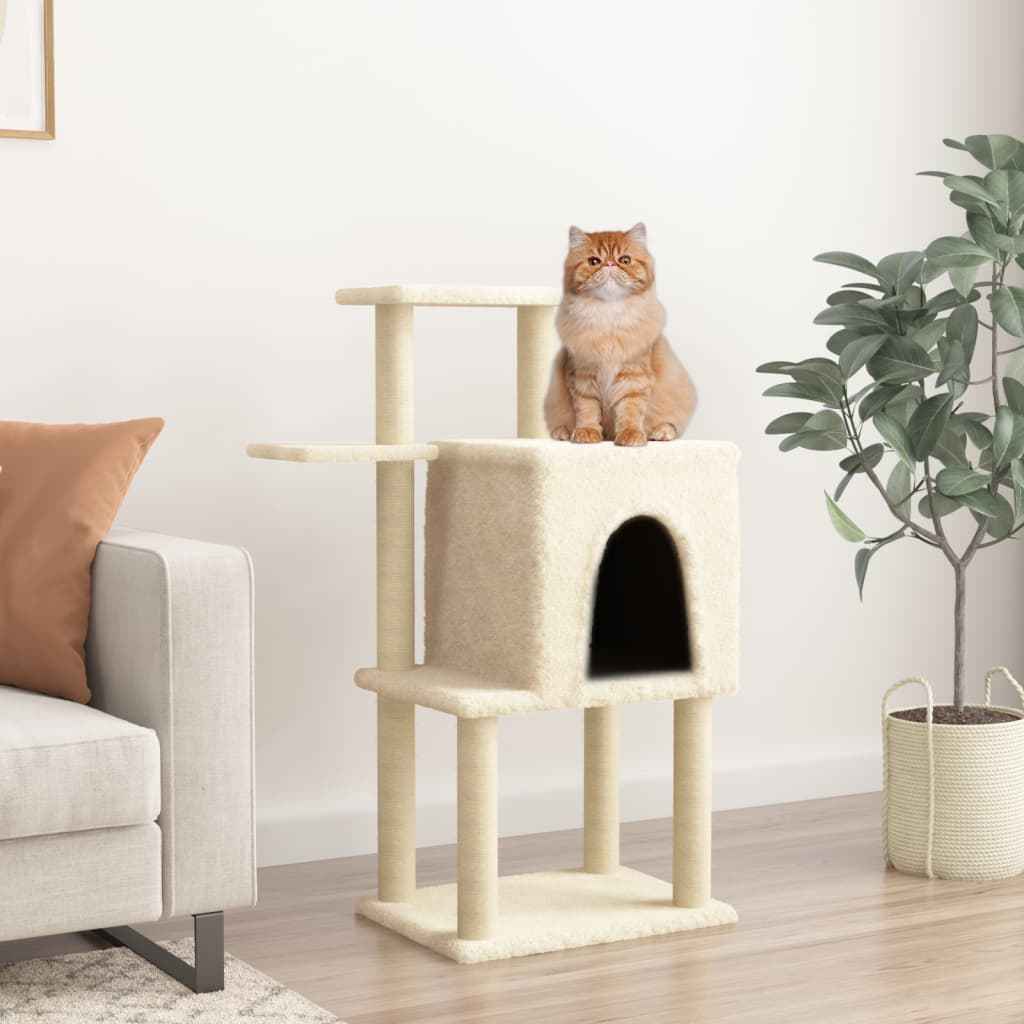vidaXL Árvore p/ gatos c/ postes arranhadores sisal 97 cm cor creme