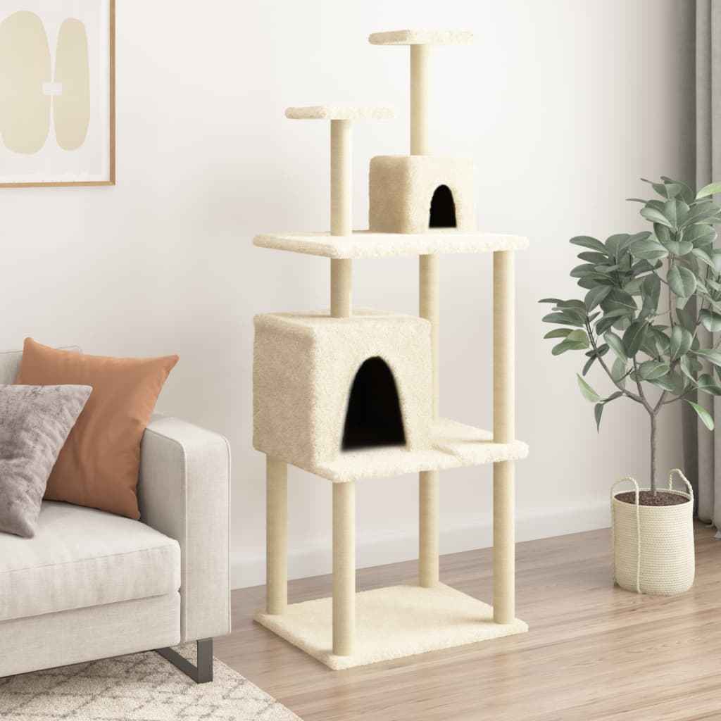 vidaXL Árvore p/ gatos c/ postes arranhadores sisal 167 cm cor creme