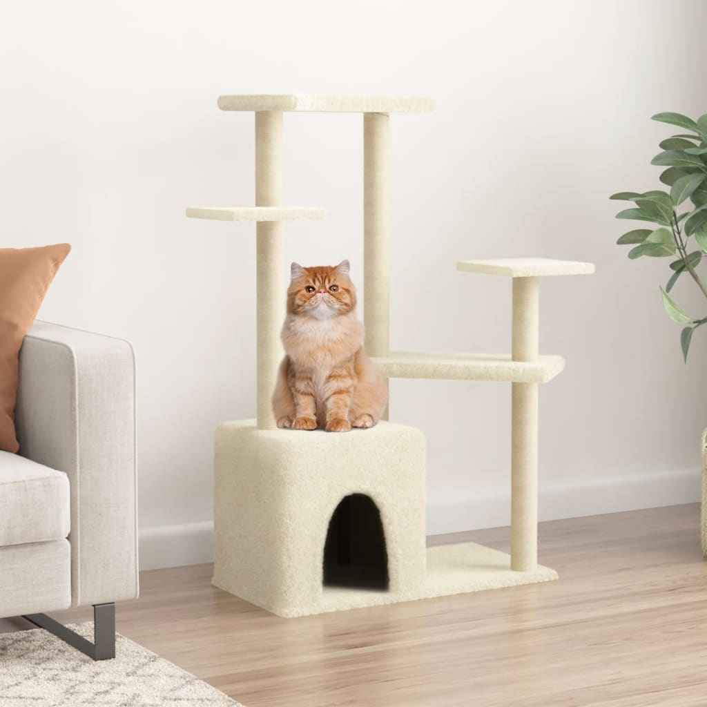 vidaXL Árvore para gatos c/ postes arranhadores sisal 107,5 cm creme