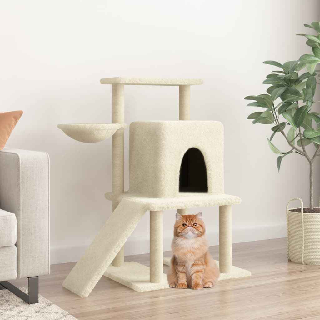 vidaXL Árvore para gatos c/ postes arranhadores sisal 96,5 cm creme