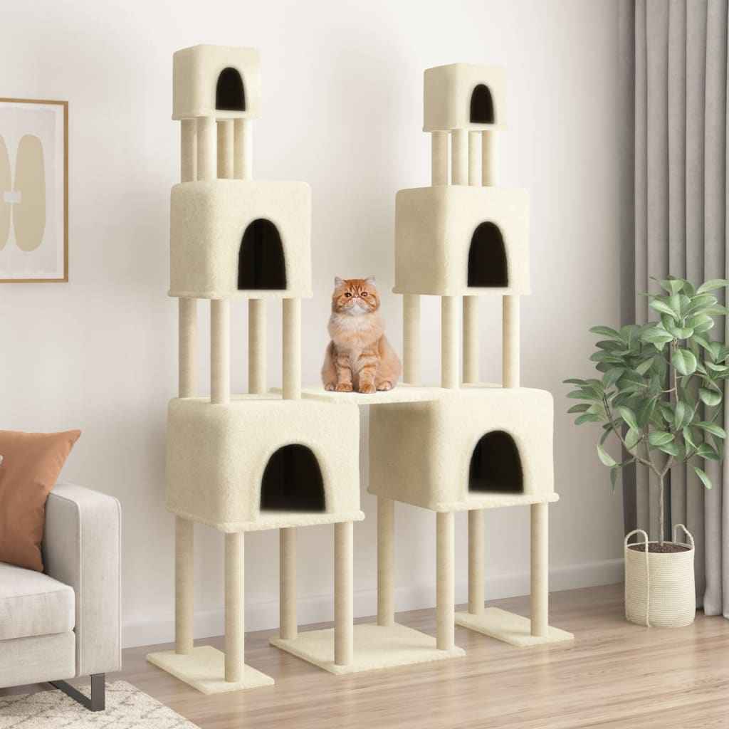 vidaXL Árvore para gatos c/ postes arranhadores sisal 199 cm cor creme