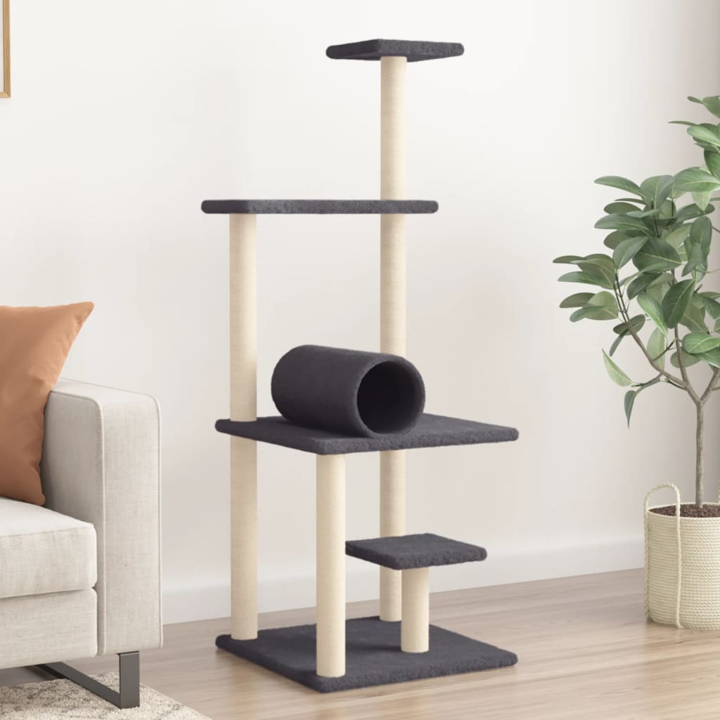 vidaXL Árvore p/ gatos c/ postes arranhadores sisal 136cm cinza-escuro