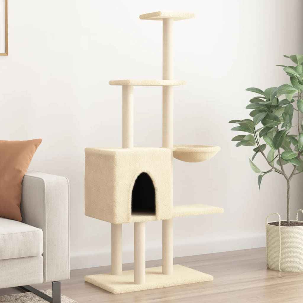 vidaXL Árvore para gatos c/ postes arranhadores sisal 145 cm cor creme
