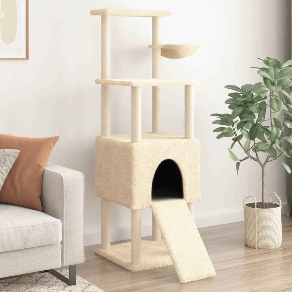 vidaXL Árvore para gatos c/ postes arranhadores sisal 153 cm cor creme