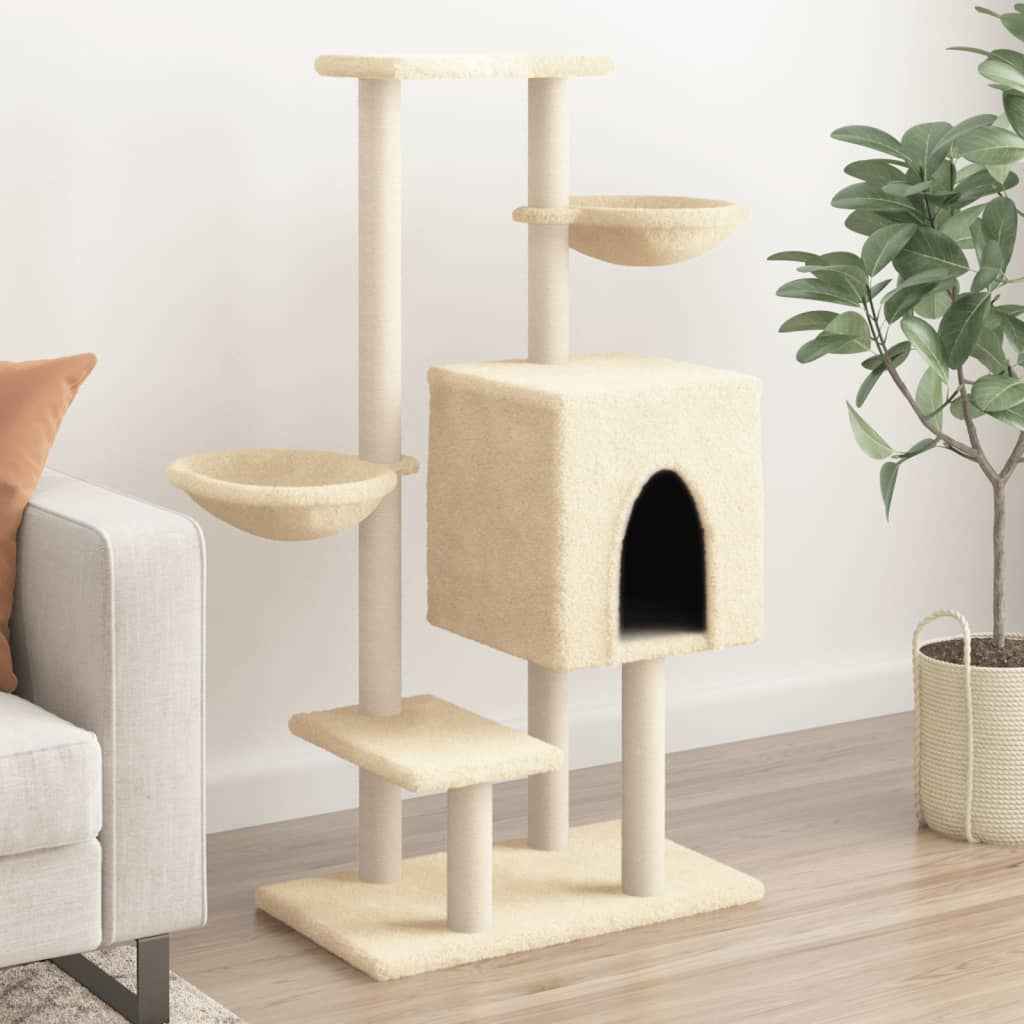 vidaXL Árvore para gatos c/ postes arranhadores sisal 117 cm cor creme