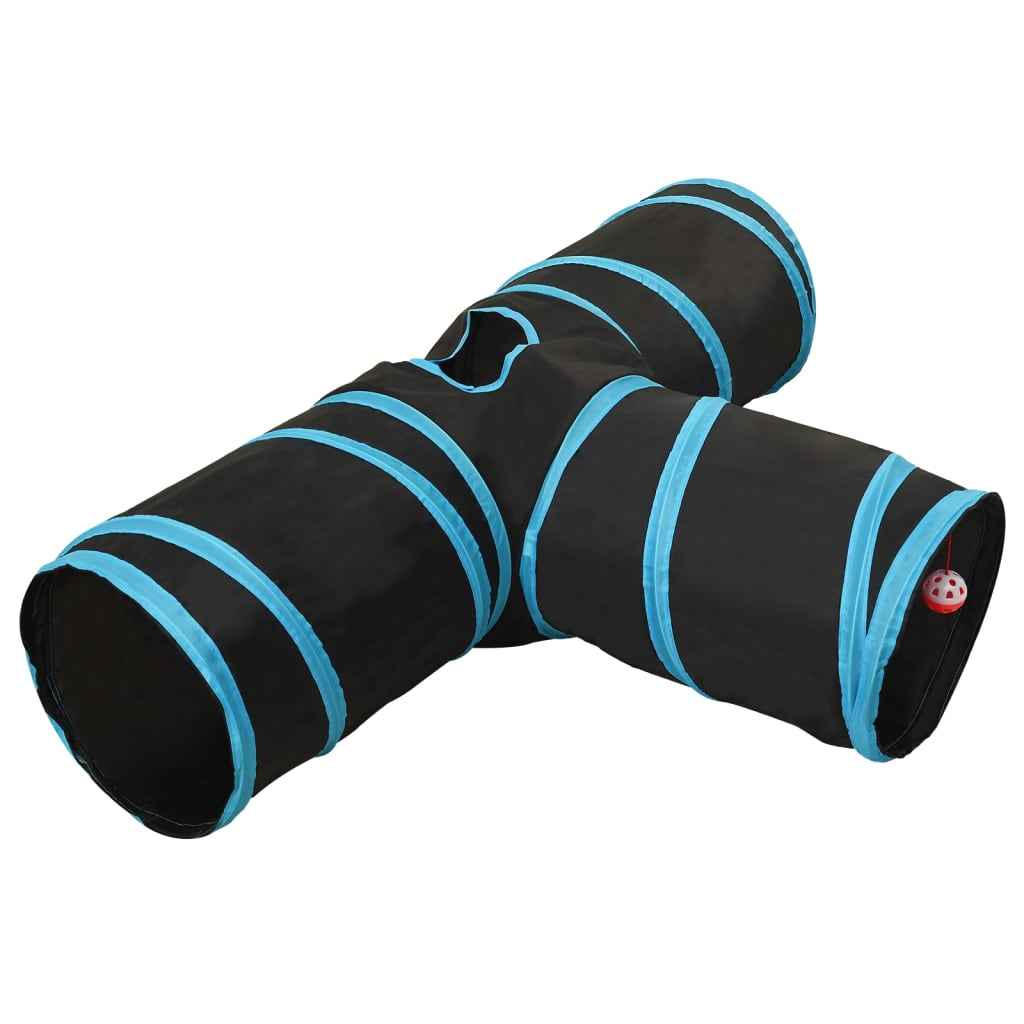 vidaXL Túnel para gatos 3 vias 90 cm poliéster preto e azul