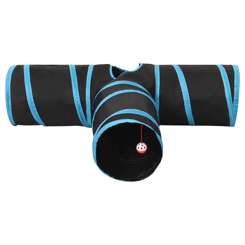 vidaXL Túnel para gatos 3 vias 90 cm poliéster preto e azul