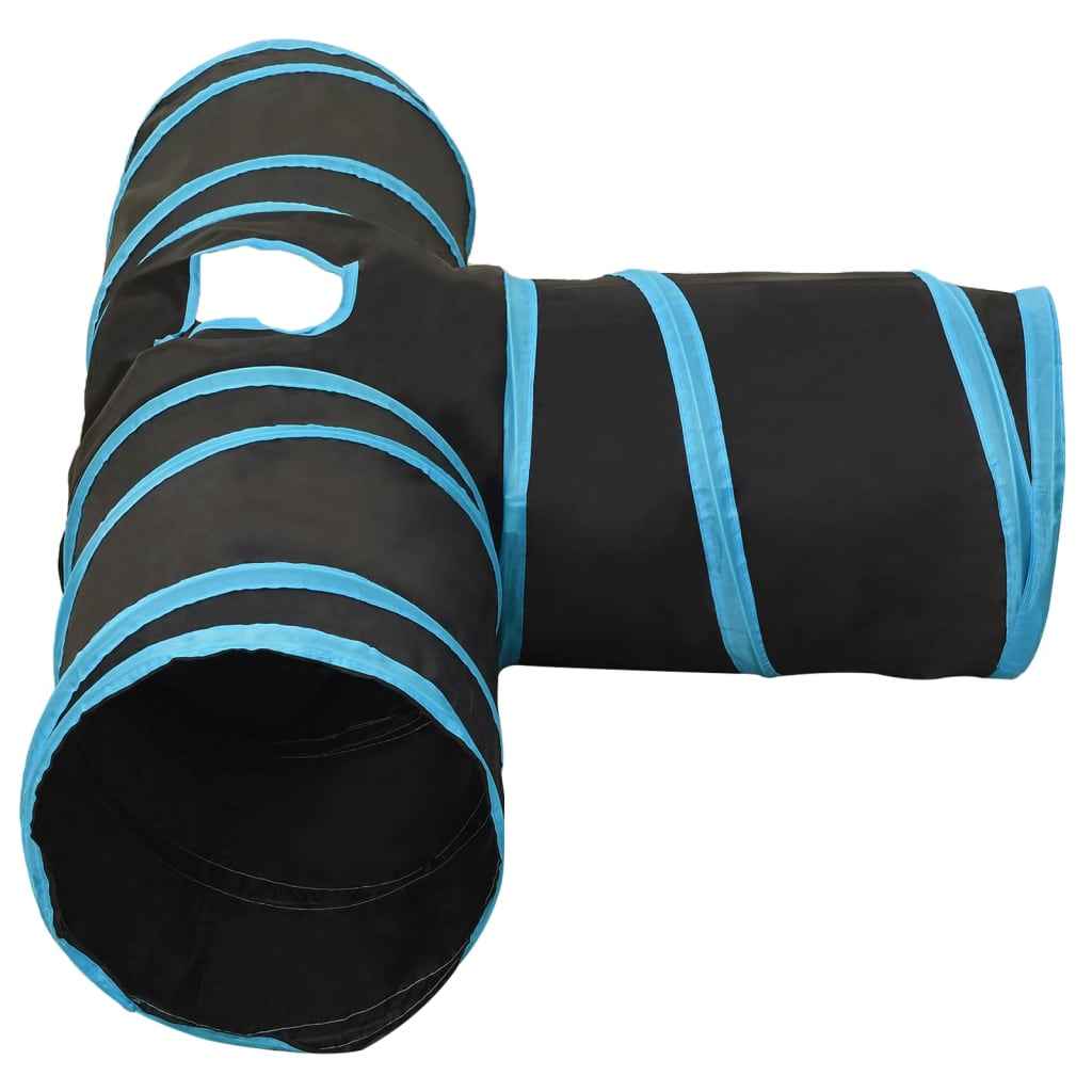 vidaXL Túnel para gatos 3 vias 90 cm poliéster preto e azul