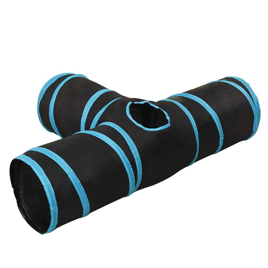 vidaXL Túnel para gatos 3 vias 90 cm poliéster preto e azul