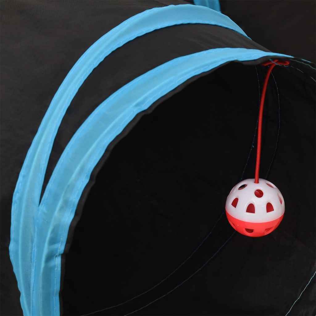 vidaXL Túnel para gatos 3 vias 90 cm poliéster preto e azul