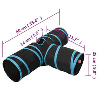 vidaXL Túnel para gatos 3 vias 90 cm poliéster preto e azul