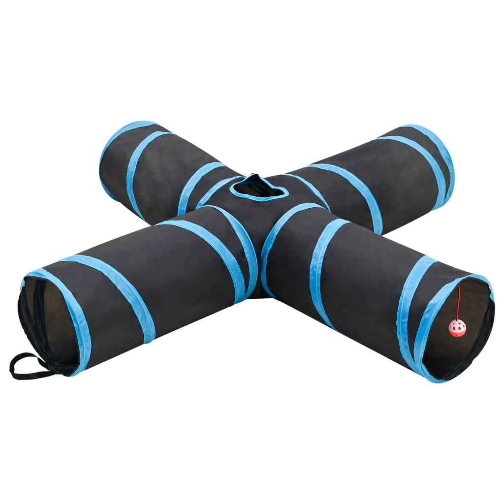 vidaXL Túnel para gatos 3 vias 90 cm poliéster preto e azul