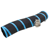 vidaXL Túnel para gatos em forma de S 122 cm poliéster preto e azul
