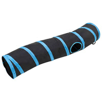 vidaXL Túnel para gatos em forma de S 122 cm poliéster preto e azul
