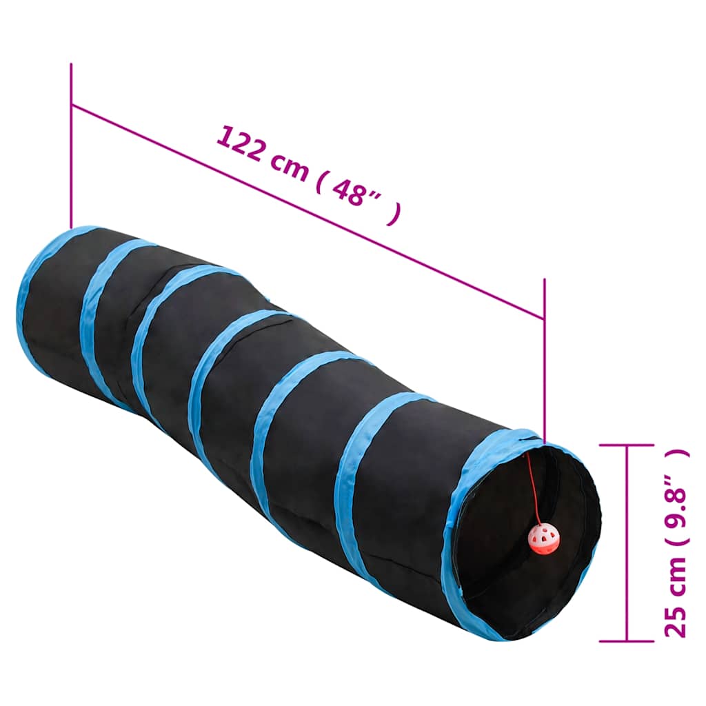 vidaXL Túnel para gatos em forma de S 122 cm poliéster preto e azul
