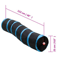 vidaXL Túnel para gatos em forma de S 122 cm poliéster preto e azul