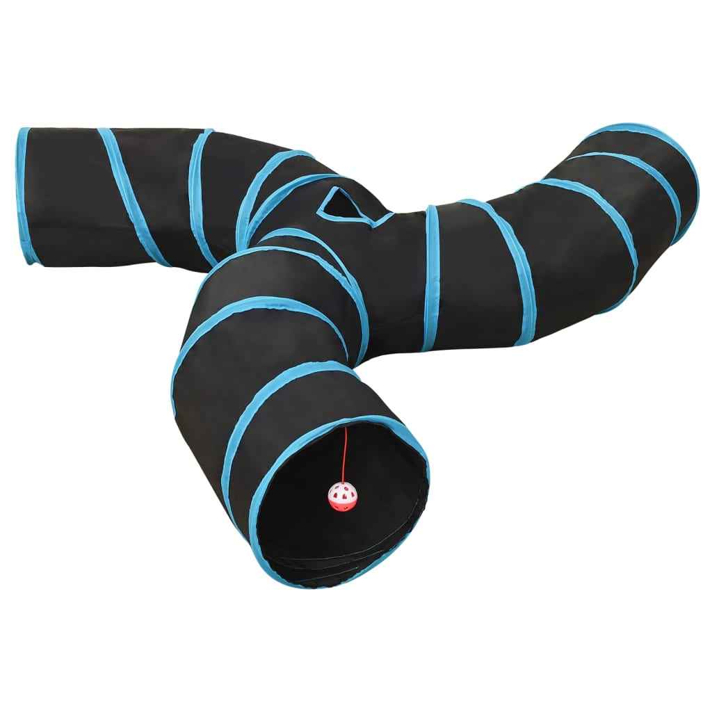 vidaXL Túnel para gatos em forma de S 122 cm poliéster preto e azul