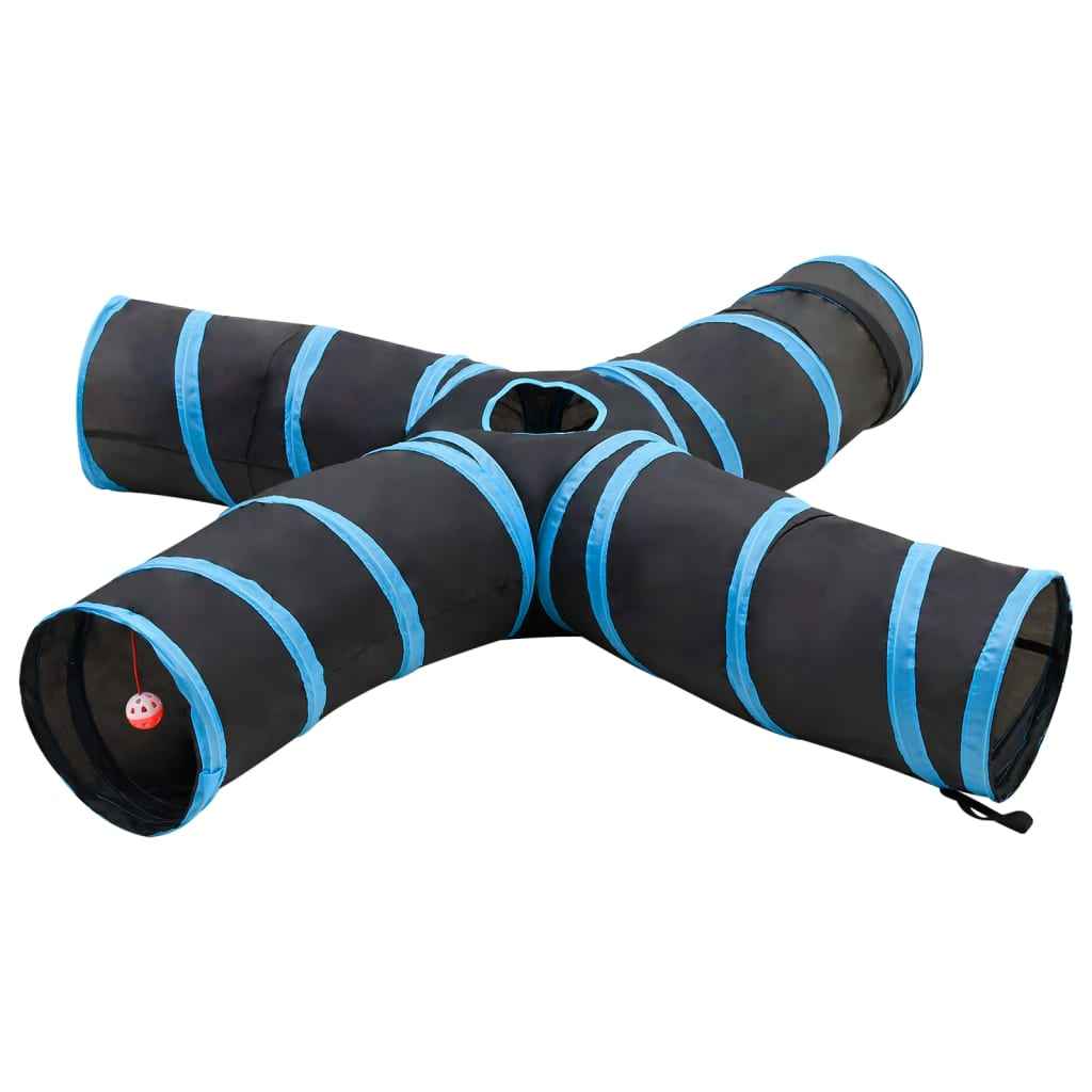 vidaXL Túnel para gatos em forma de S 122 cm poliéster preto e azul