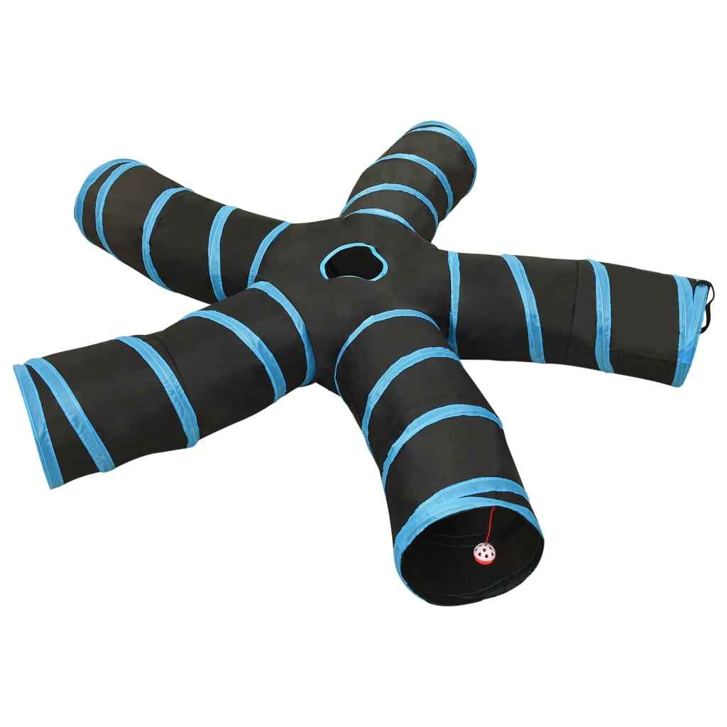 vidaXL Túnel para gatos em forma de S 122 cm poliéster preto e azul