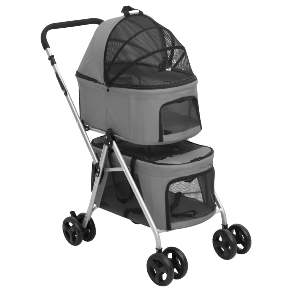 vidaXL Carrinho dobrável cães 2 níveis 83x48x97 cm tecido oxford cinza