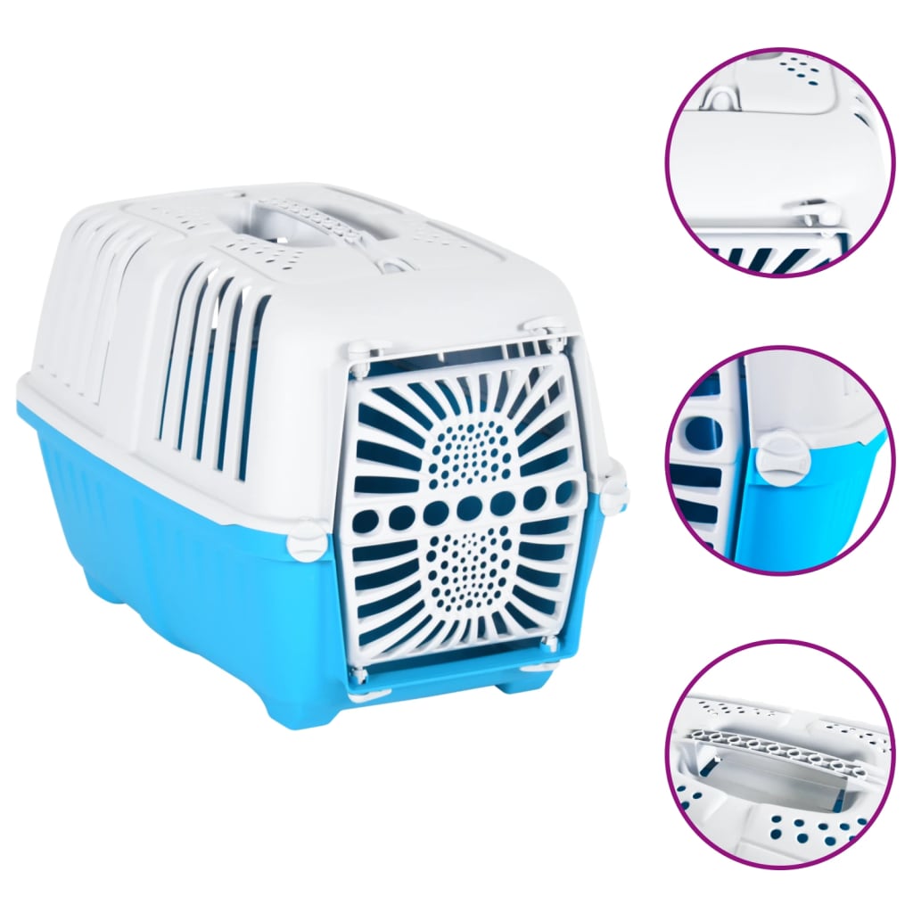 vidaXL Transportadora 48x31,5x33 cm polipropileno branco e azul