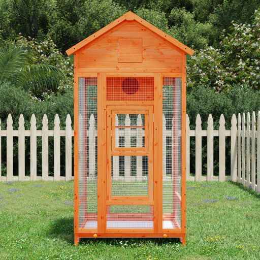 VidaXL Gaiola para pássaros 91,5x53x170 cm pinho maciço castanho