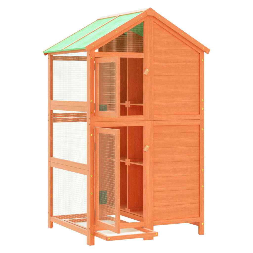 VidaXL Gaiola para pássaros 97x81x152 cm pinho maciço castanho