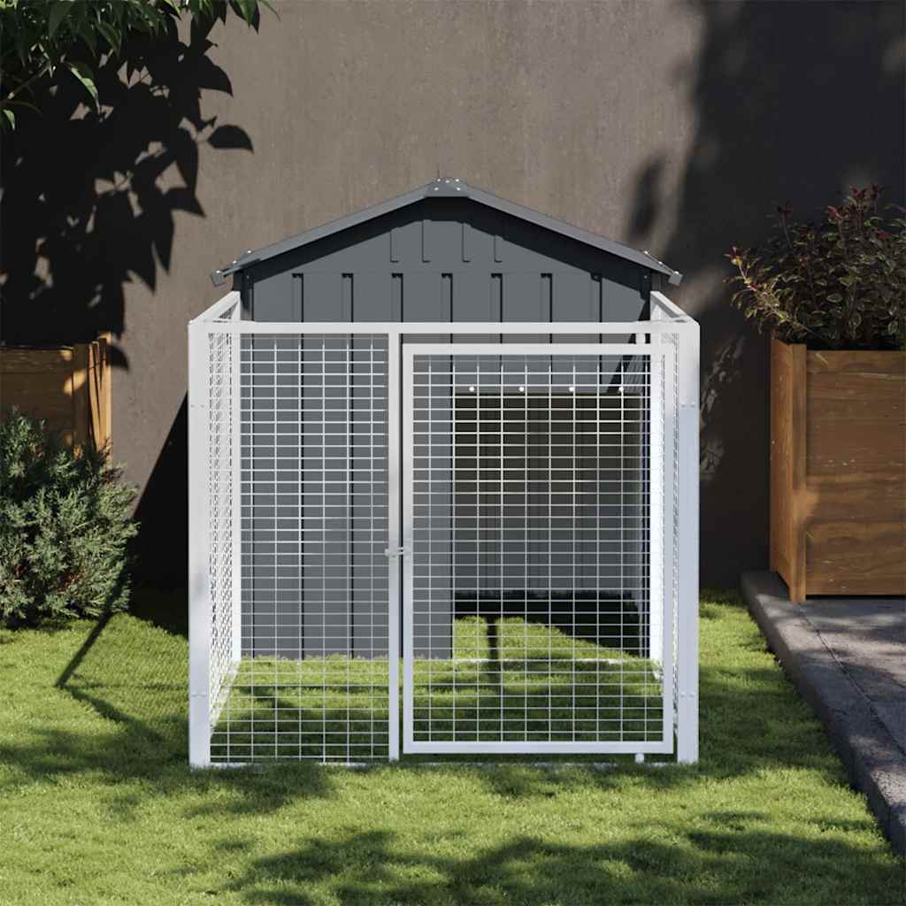 vidaXL Casota para cães com parque aço galvanizado antracite