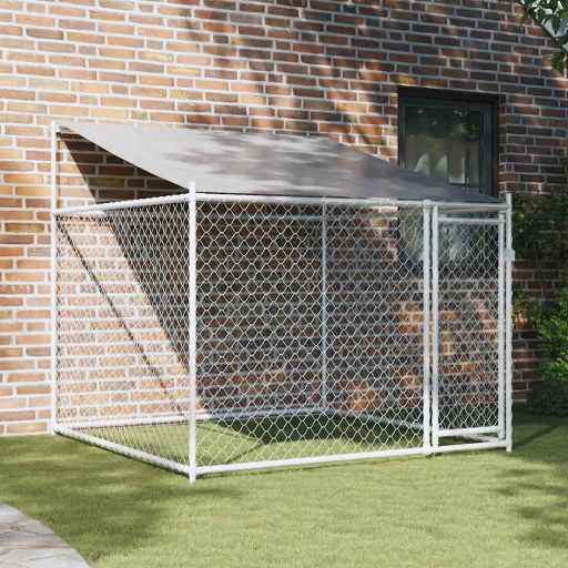 vidaXL Jaula para cão com telhado/porta 2x2x2 m aço galvanizado cinza