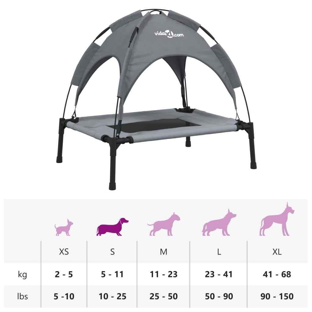 vidaXL Cama para cães com toldo tecido oxford e aço antracite