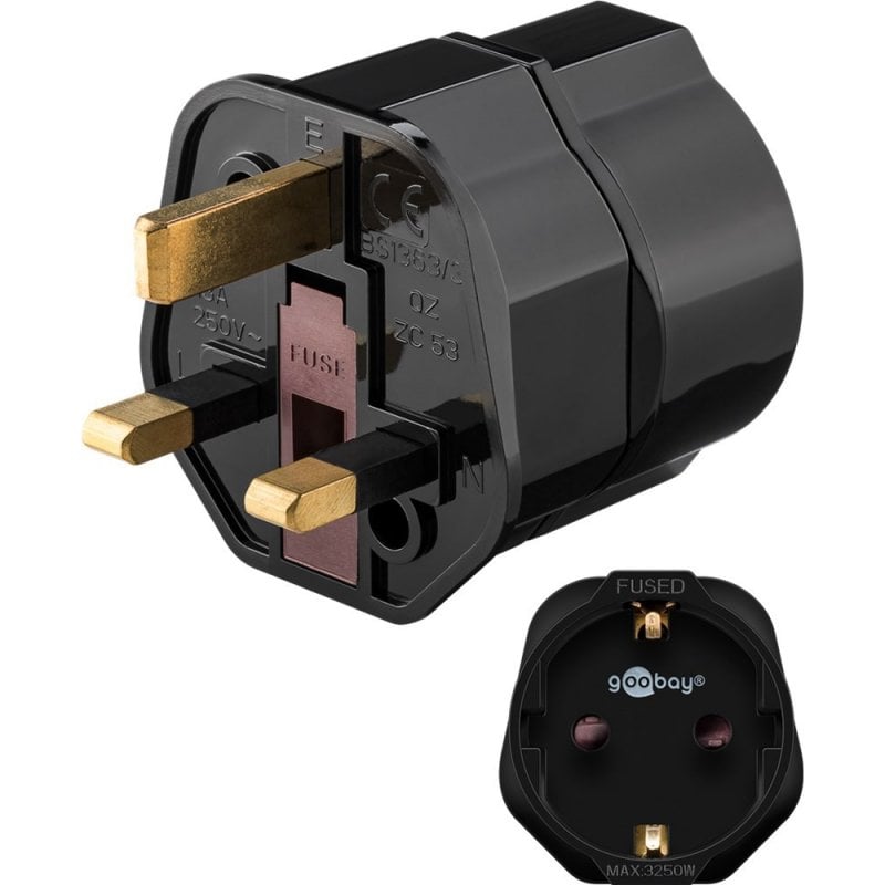 Goobay Adaptador Conector Europeu para Ficha UK Preto
