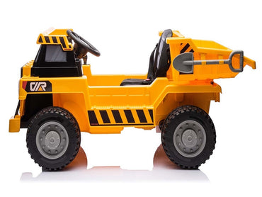 Werkvoertuig met bak, 12 volt elektrische kinderauto, 4 motoren, rubberen banden en kunstleder zitje!