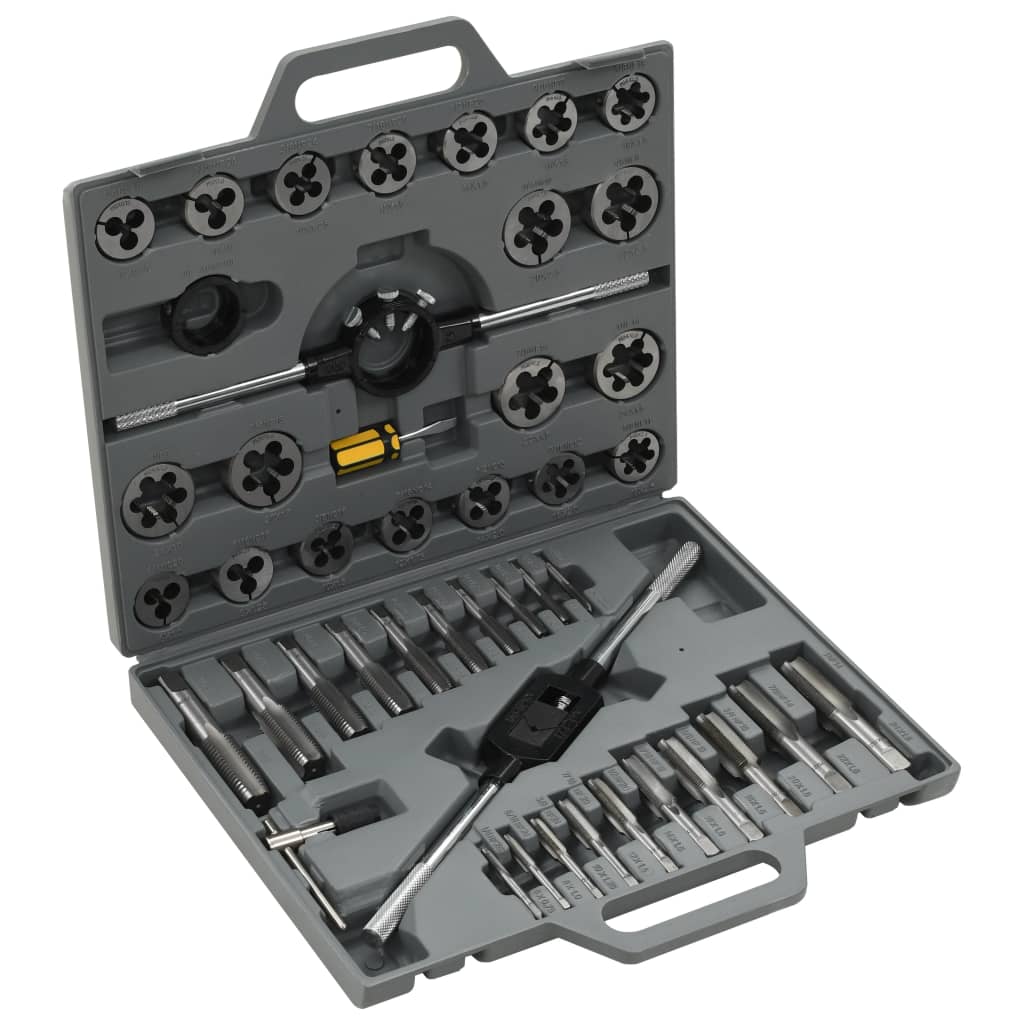 vidaXL Conjunto de machos e caçonetes para abrir roscas 111 pcs