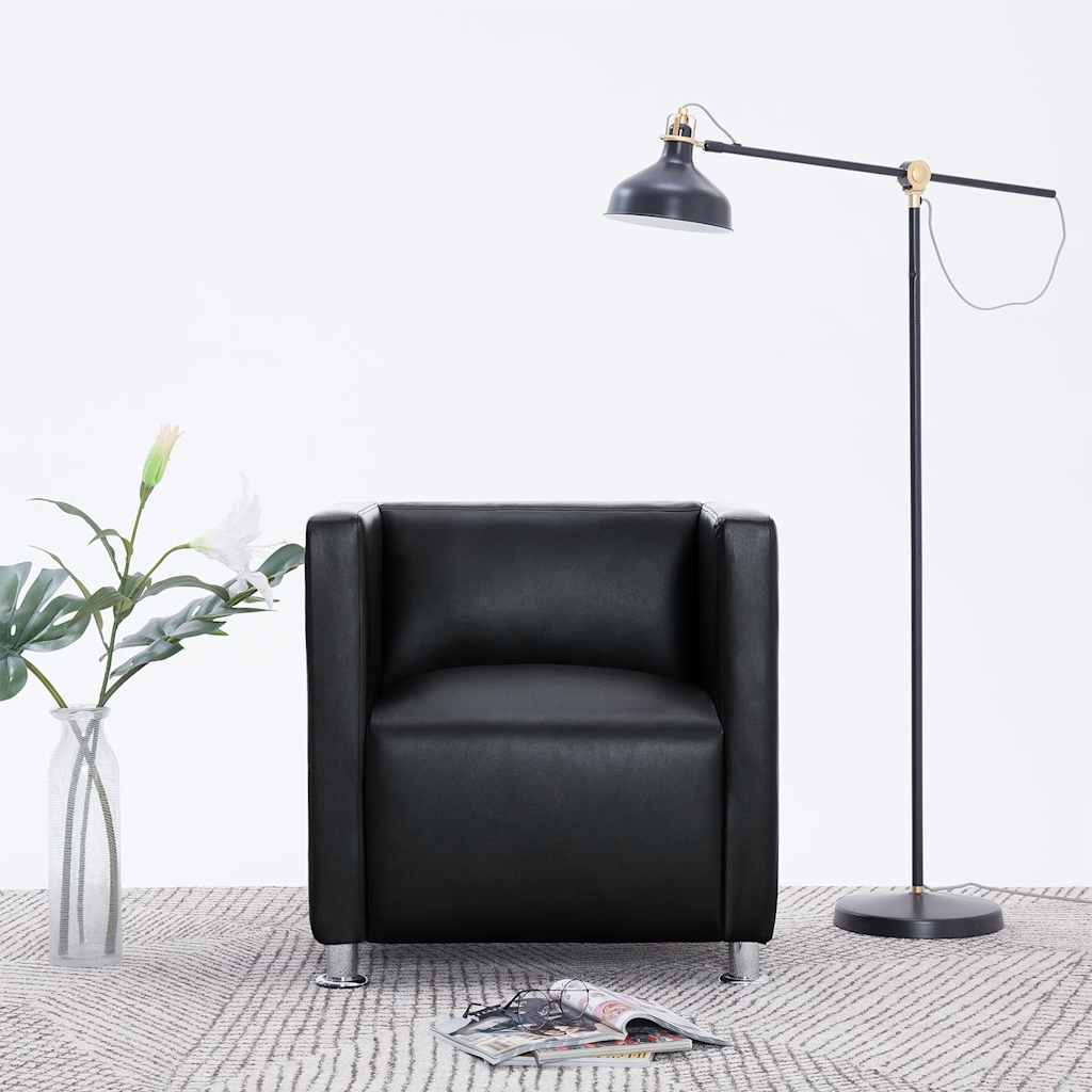 vidaXL Poltrona em forma de cubo couro artificial preto