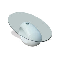 vidaXL Mesa de centro com tampo oval de vidro, branco brilhante