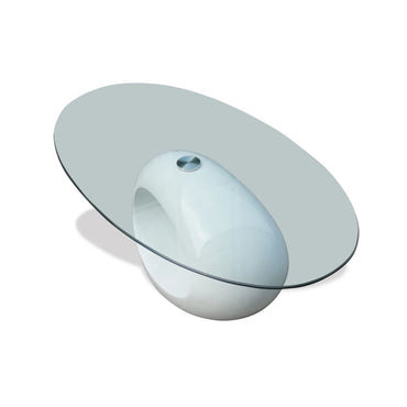 vidaXL Mesa de centro com tampo oval de vidro, branco brilhante