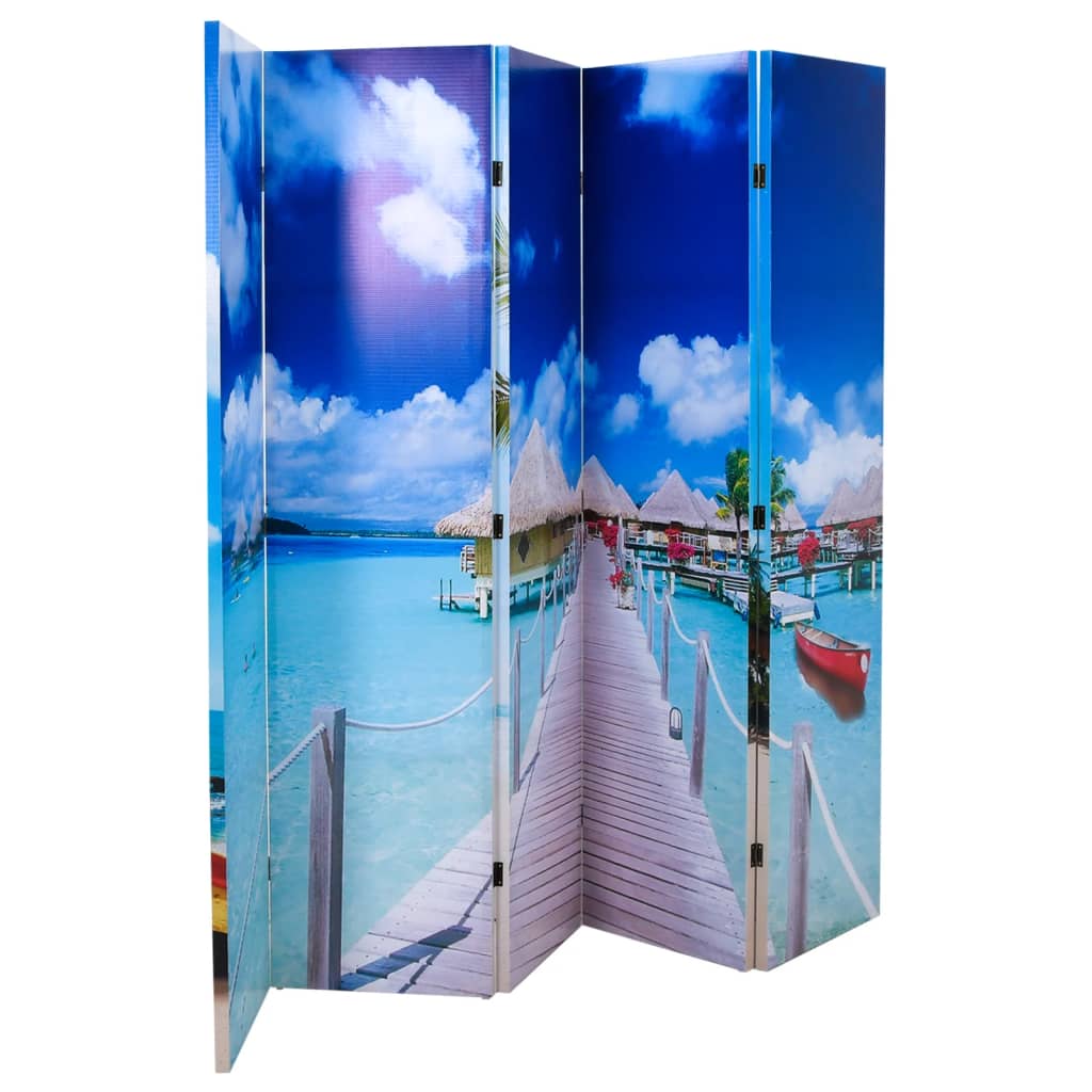 vidaXL Biombo dobrável com estampa de praia 120x170 cm