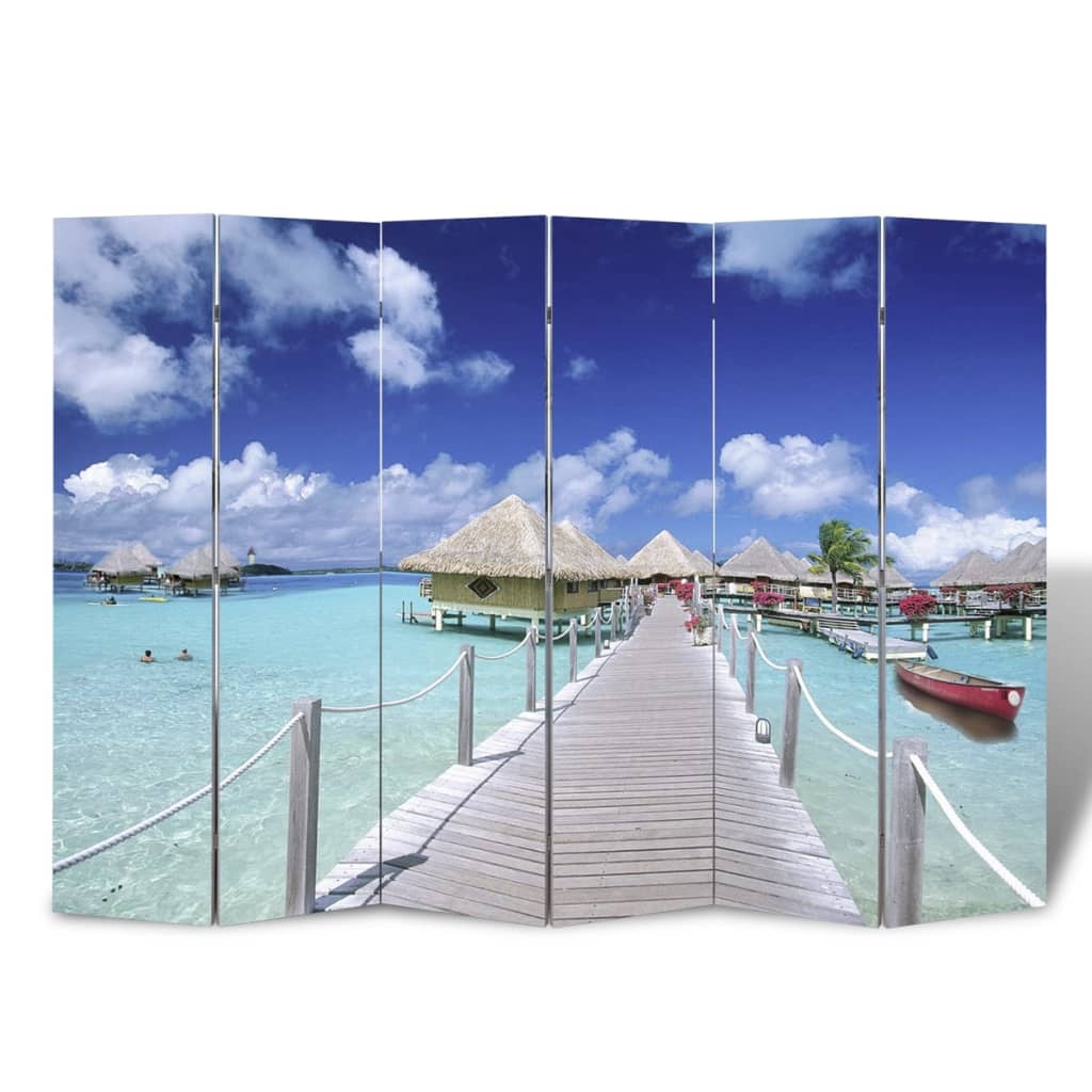 vidaXL Biombo dobrável com estampa de praia 120x170 cm