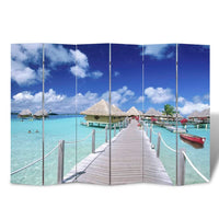 vidaXL Biombo dobrável com estampa de praia 120x170 cm