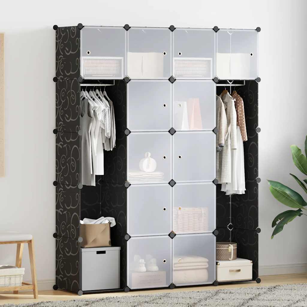 vidaXL Armário plástico modular 9 gavetas 109x36,5x143 cm preto branco