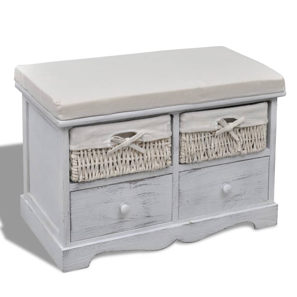 vidaXL Banco de arrumação 62x33x42 cm madeira de paulownia branco